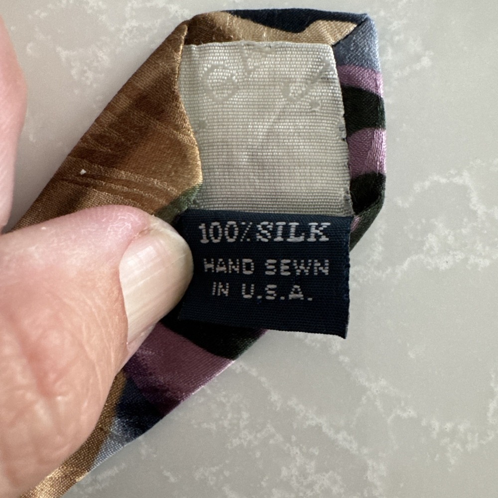 J. Garcia Men's Tie 100% Silks Abstract‎ Art  Green Gold Purple - Picture 5 of 6